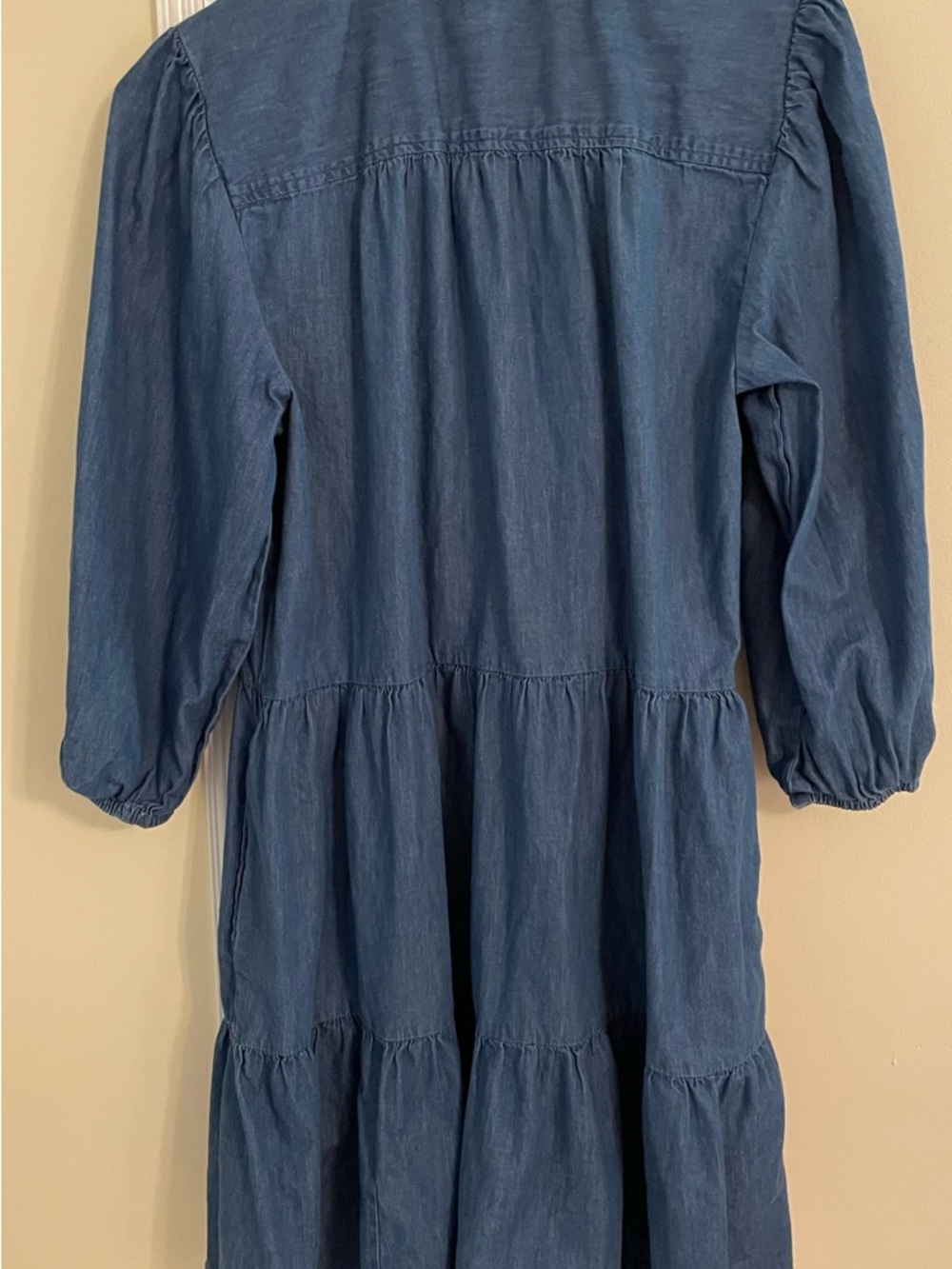 GAP Blue Denim Tiered Button-Front Cotton Boho Tiered Dress, Size S - Picture 9 of 10